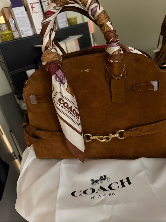 Coach Handbags - NWT Coach Suede Satchel in Chestnut with Silk-Scarf Wrapped Handles